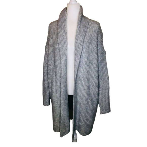 J. Crew Open Front Cardigan Midi Shawl Ribbed Wool Blend Gray Loose Boxy Fit XXS - Picture 2 of 15